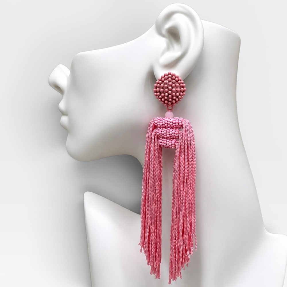 Pink Beaded Tassel Drop Earrings - Women's Jewelry